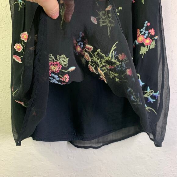 SUNDANCE Blouse XS Altamira Gathered High Neck Floral Embroidered Sleeveless - Picture 8 of 13